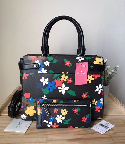 kate spade, Bags, Kate Spade New York Black Floral Staci Sailin Leather  Crossbody Bag