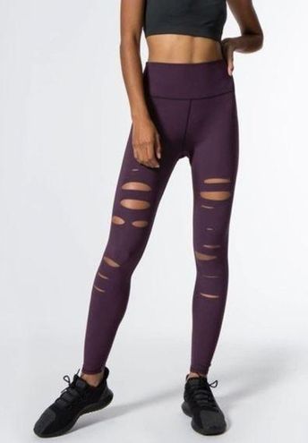 Alo Yoga Burgundy Plum Ripped High Waisted Leggings Size XS - $27 - From  Stephanie