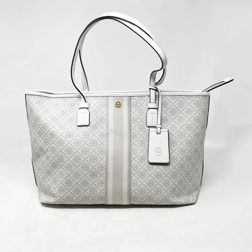 Tory Burch T Monogram Coated Canvas Small Tote Bag In White | ModeSens