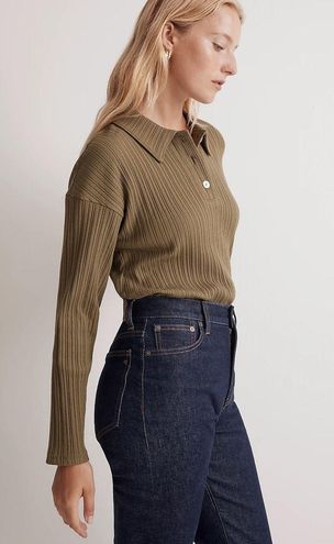 Madewell Variegated Rib Boxy Polo Shirt in Desert Olive Green Size M - $22  (66% Off Retail) - From Sydney