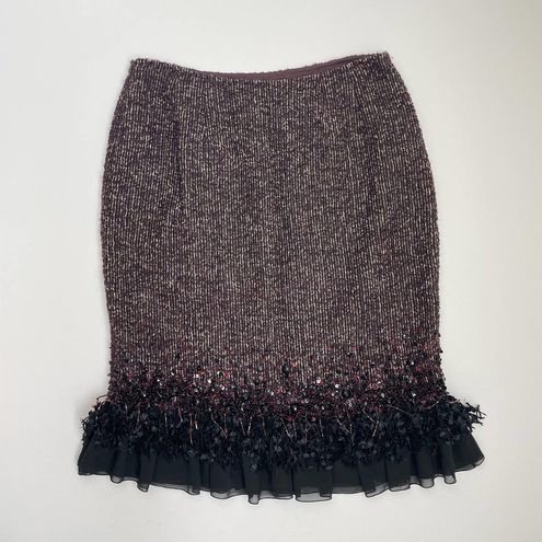 Lafayette 148 New York Tweed Skirt Beaded Ruffle Alpaca Blend