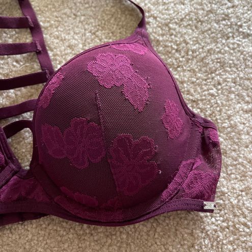 PINK - Victoria's Secret Purple Lace Floral Bra Size 34 B - $15