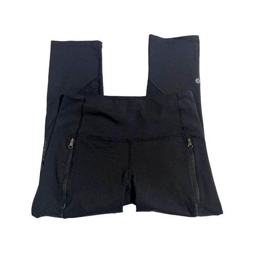 Lululemon Cropped Leggings Black Mesh Panels on Legs Zippered Pockets 6 -  $58 - From ThriftnThreads