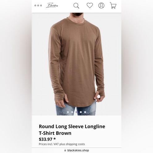 Round Long Sleeve Longline T-Shirt Brown