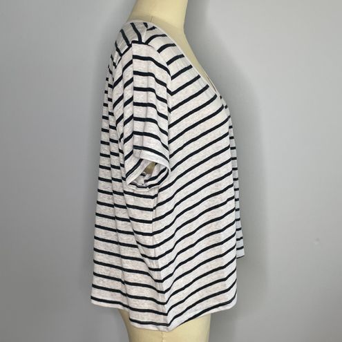 Old Navy Striped Linen-Blend Cropped Henley for Women