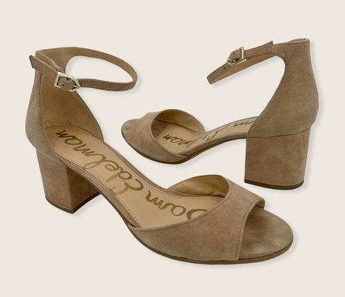 Sam Edelman Susie Tan Taupe Buckle Ankle Straps Suede Block Heel