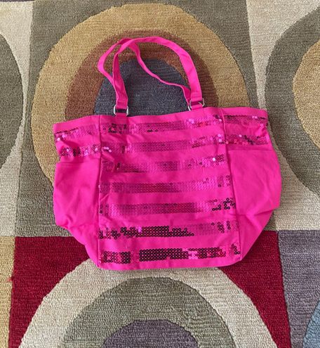 Victoria's Secret Victorias's Secret Pink Sequin Stripe Large Canvas Open Tote  Bag Limited Edition - $16 - From Emily