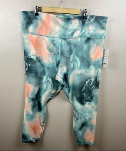 Athleta ELATION Tie Dye 7/8 Tight Leggings Coral Pink Blue White Plus Sz 1X