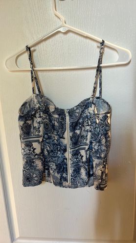 Blue Renaissance Print Structured Corset Top, Brand