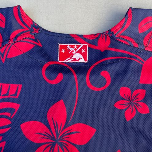 Rare Vintage Lancaster Jethawks 33 Floral Hawaiian Button Up Baseball Jersey  Red Size XXL - $100 - From Julz