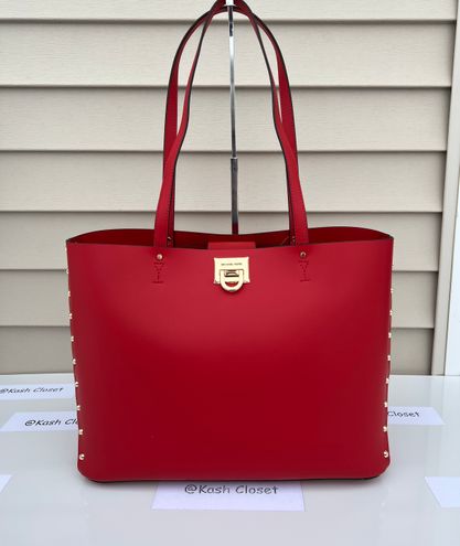  Michael Kors Manhattan Large Leather Tote Signature MK Logo Bag  In Flame (Red) : Clothing, Shoes & Jewelry