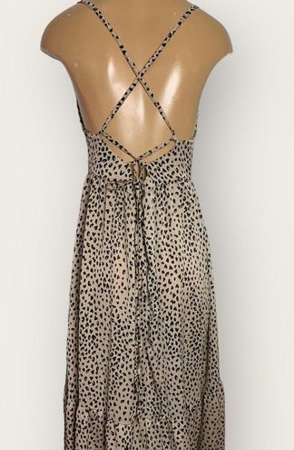 CUPSHE Women V Neck Leopard Lace Up Backless Maxi Slip Dress with