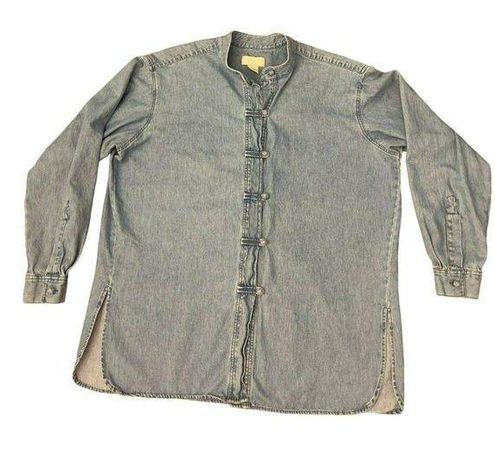 J Jill Denim Top Womens Small Chambray Knot Mandarin Button Top