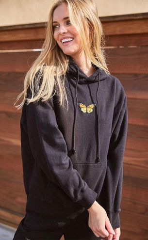 Brandy Melville Black Sweatshirt Butterfly Hoodie One Size