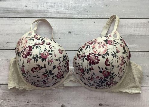 Torrid Bra Push Up Plunge 46D Underwire Maroon Green Floral