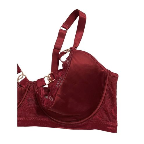 Fox & Royal Women Size 42DD Red Bra Lace Satin (10E-31P) - $11