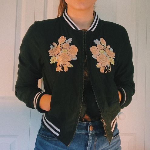 embroidered floral bomber jacket