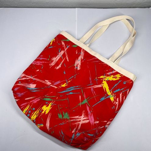 Vintage Kahala Creations Red Cream Paint Brush Padded Tote Bag Hawaii  Pocket - $25 - From Amy