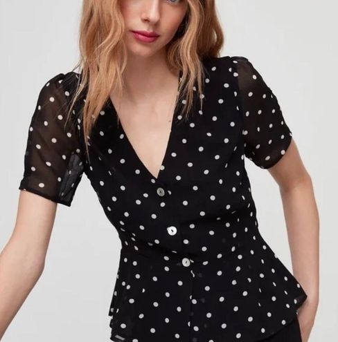 Dot Button-Front Blouse