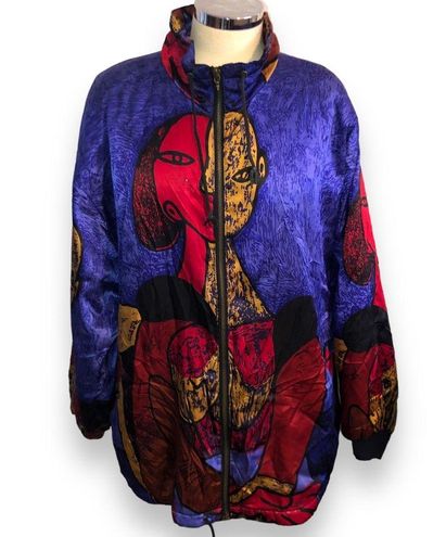 Vintage 80s Maggie Lawrence PICASSO Satin Jacket All Over Print