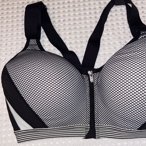 Victoria's Secret VSX Zip Front Sports Bra Size 32DD(E) Black White Lace  Mesh - $18 - From Jennifer