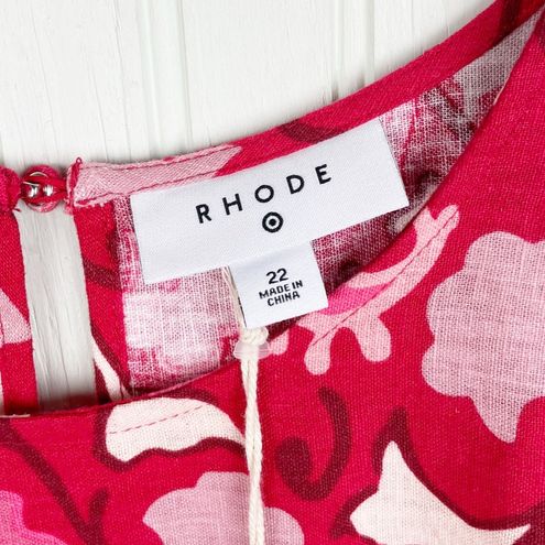 Women's Large Zinnia Floral Print Bell Sleeve Midi Dress - RHODE Red/Pink