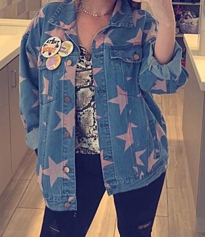 Toast Jeans Pink Star Denim Jacket Multiple Size M 43 54 Off Retail From Abbey