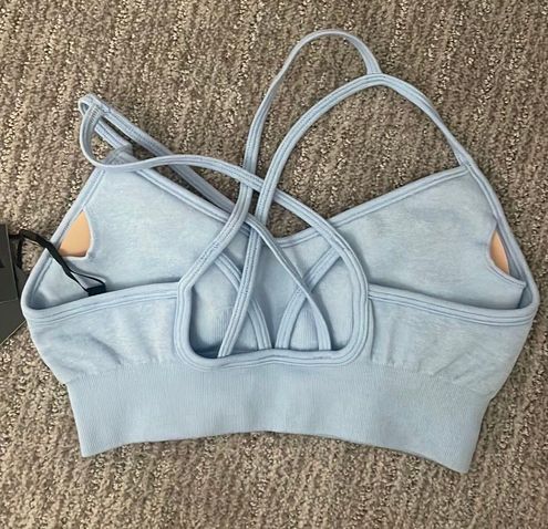 Perseverance Scoop Neck Multi Strap Sports Bra in Blue