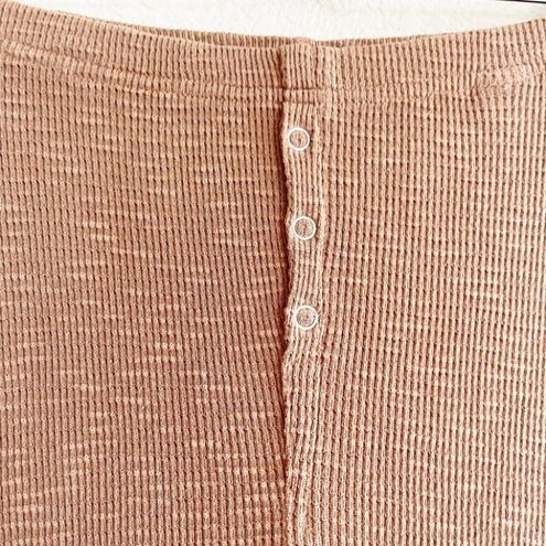 Re/Done X Hanes Womens Waffle Knit Thermal Cotton Leggings Size S Brown