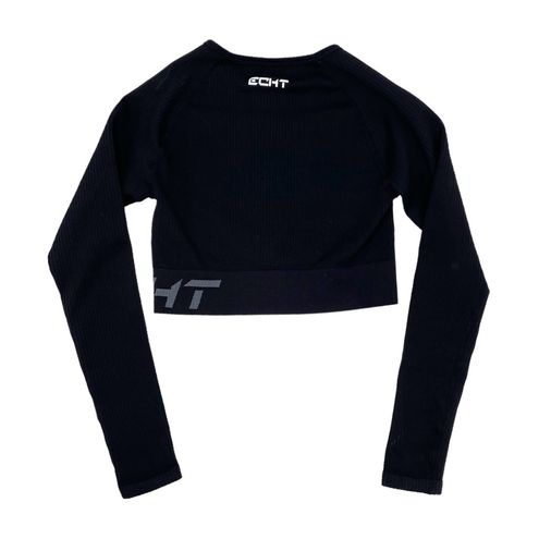 ECHT Arise Comfort Cropped Long Sleeve Top Black Ribbed