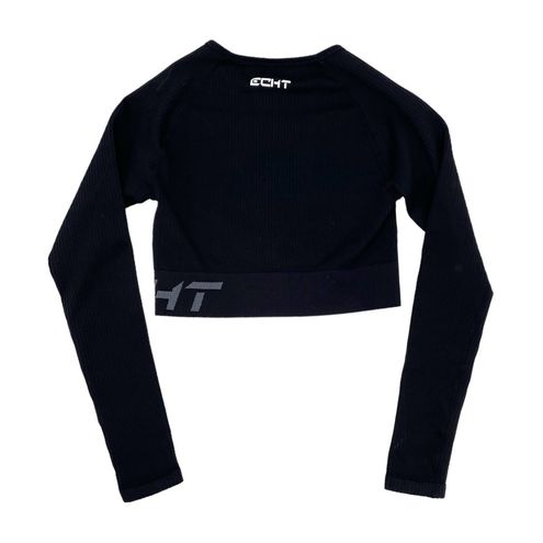 ECHT Arise Comfort Cropped Long Sleeve Top Black Ribbed Women's