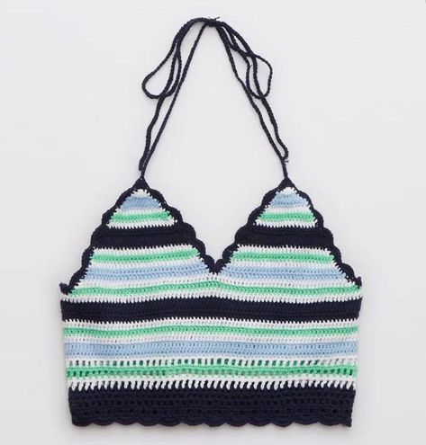 Aerie NWT Textured Crochet Halter Cropped Bra Top XL Blue - $15 New With  Tags - From Karen