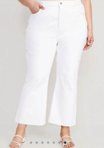 Higher High-Waisted White Cropped Cut-Off Flare Jeans