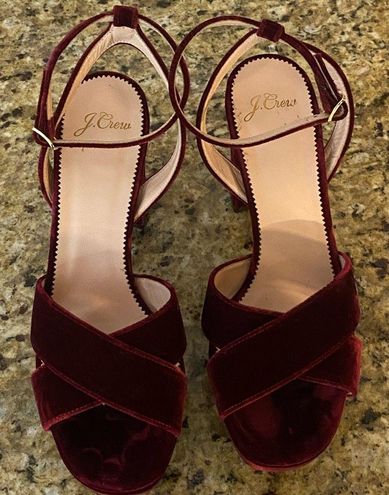 J.Crew Criss-cross Velvet Platform Heels in Red