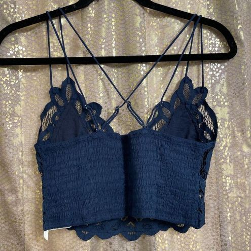 Free People Adella Bralette Crochet Ruched Floral Lace Navy Blue, NWT Blue  Size L - $28 New With Tags - From Jessica