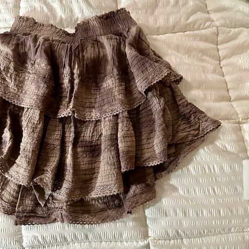 Aerie American Eagle Rock n' Ruffle Brown Tie Dye Tiered Skirt S Lace  Detail - $40 (60% Off Retail) - From Maria