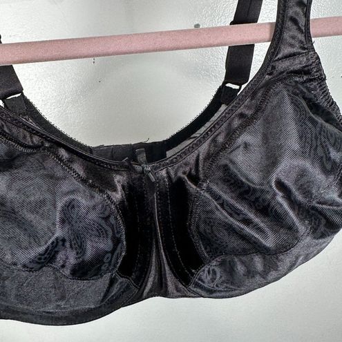 Bali 34DD Bra Black Floral Satin Tracings Minimizer 3562 Cushion Adjustable  Size undefined - $15 - From Anne