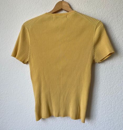 Tommy Hilfiger Vintage Yellow Ribbed Short Sleeve Shirt Size XL