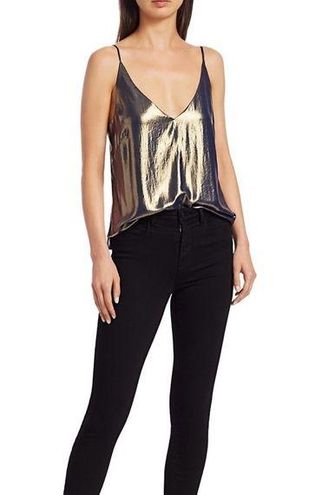 L'Agence Metallic Cami Gabriela Gold Size Small V-Neck Tank Top