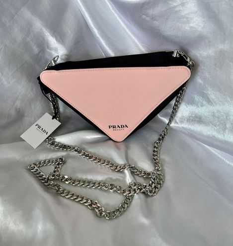 PRADA Beauty Triangle Crossbody Chain Bag Pink Logo Makeup Cosmetic Pouch  Purse