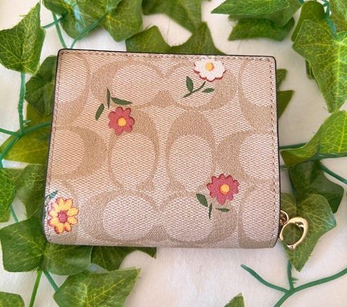 Coach Snap Wallet In Signature Canvas With Nostalgic Ditsy Print