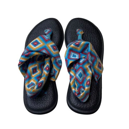 Sanuk Yoga Sling Sandals Blue Yellow Red Aztec Print Size 8 Womens