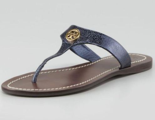 Tory Burch Cameron Metallic Leather Logo Sandal Blue Size 8 - $45 - From  Erin