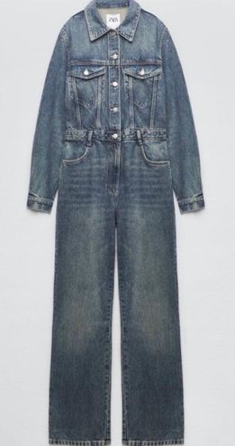 ZARA NEW WOMAN FULL LENGTH TRF DENIM JUMPSUIT BLUE SIZE XS REF. 8197/255