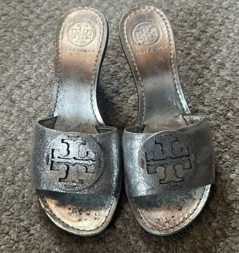 Tory Burch Metallic Silver Mules Slide Heels Size 7 - $45 (76% Off Retail)  - From MamaBear