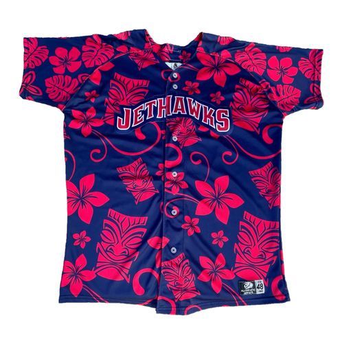 Rare Vintage Lancaster Jethawks 33 Floral Hawaiian Button Up Baseball Jersey  Red Size XXL - $100 - From Julz