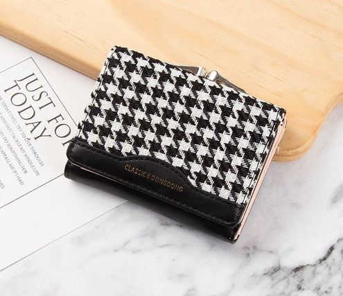 Houndstooth Pattern Long Wallet Tri-Fold For Daily