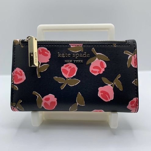 Kate Spade New York Spade Flower Monogram Coated Canvas Zip Around  Continental Wallet Black Multi One Size