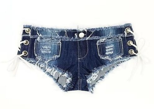 Womens Denim Booty Shorts, Sexy Mini Lace Up Thong Jeans Shorts