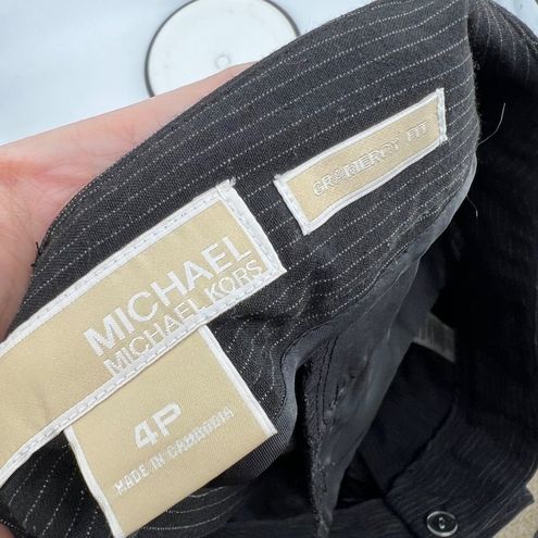 Michael Kors Gramercy Fit Striped Flat Front Slacks Charcoal Size